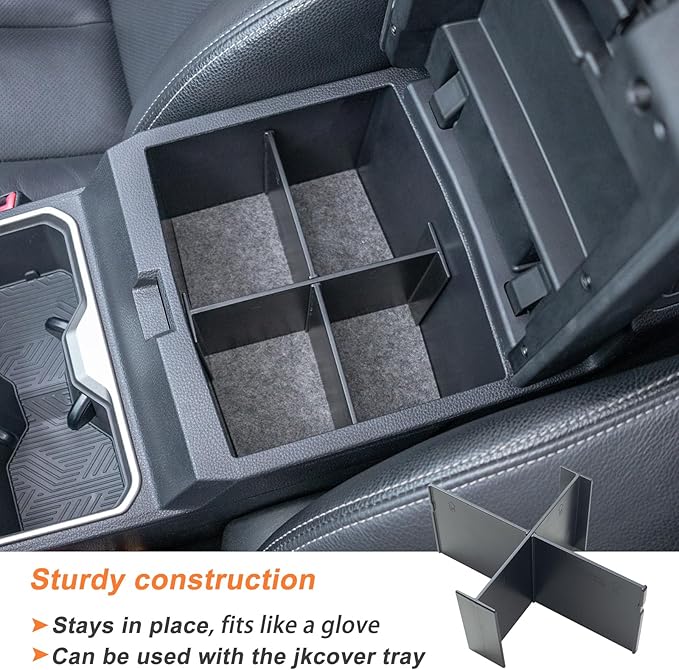 JKCOVER Compatible with 2024 2025 2026 Toyota Tacoma Center Console Divider Organizer Secondary Storage Insert Armrest Accessories ABS Material (Patented Design, 4 Compartments)
