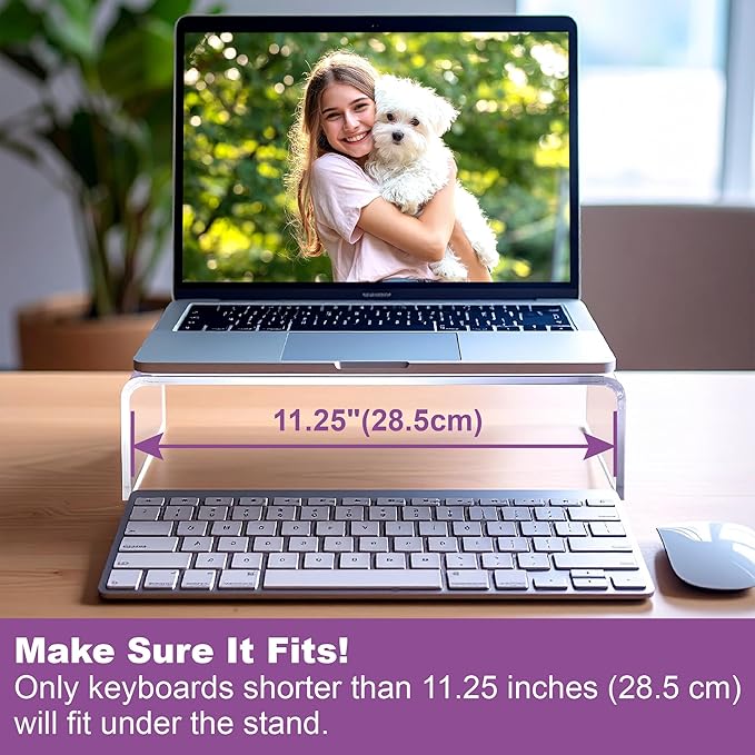 Amazing Abby Acrylic Monitor Stand Riser for Desk (2-Pack), Clear Plastic Computer Monitor Riser with Keyboard Storage, Heavy-Duty 3-3/8" Riser for PC Laptop Screen, Great for Home and Office Use