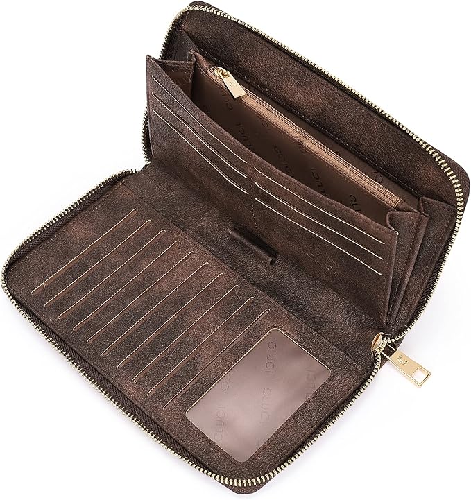 CLUCI Women Wallet Large PU Leather Wristlet Purse for Women RFID Blocking Zip Around Card Holder Ladies Travel Clutch | RFID, Bifold, Wristlet, Large