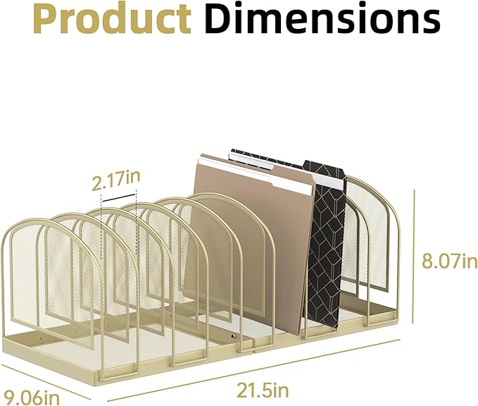 SUPEASY File Organizer 9-Section Mesh Desk Organizer, Upright File Organizer Desktop Organizer File Sorter, File Folder Holder for Office Supplies, Golden Yellow