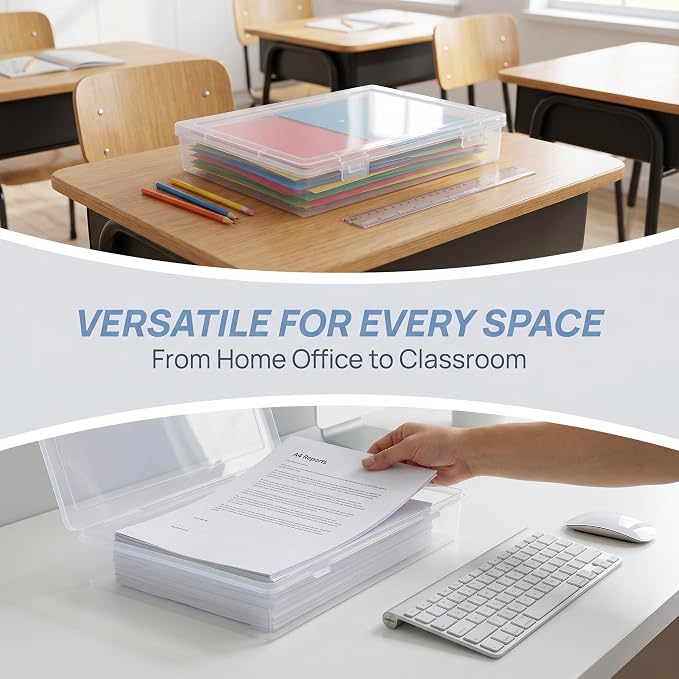 3pcs Plastic File Storage Boxes for A4 Paper, Document Organizer with Lid, Lightweight and Stackable Plastic Storage Cases for Office and Home Use