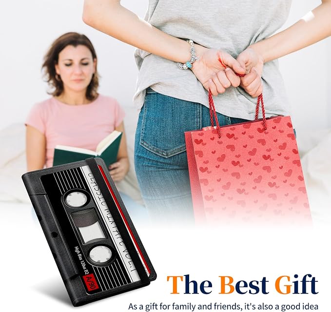 Premium PU Leather Checkbook Cover for Men & Women,RFID Blocking Slim Check Book Holder with Duplicate Check Divider & Pen Holder,Fits Standard Personal Checks,Cassette Tape
