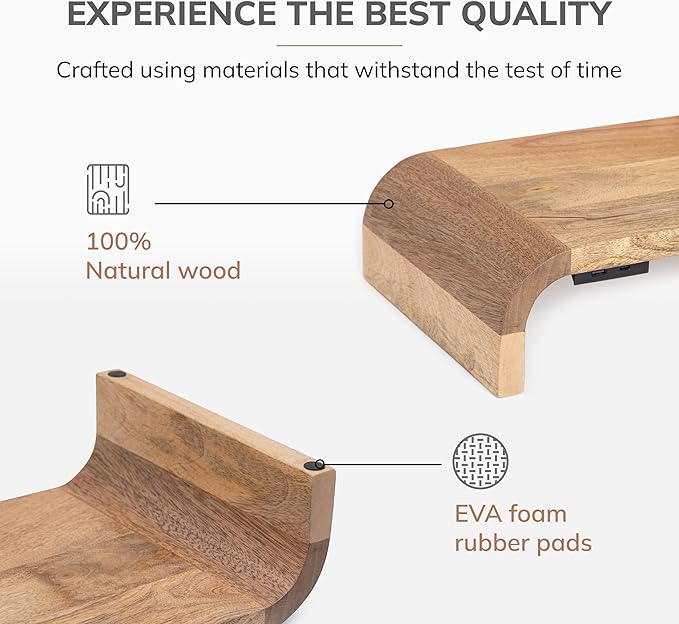 Anji Mountain Wood Monitor Stand Riser Desk Desktop Organizer Table for Home, Office Workspace, Laptop Riser, Ergonomic Design Stand for Gaming Setup, with Power Source, Mango
