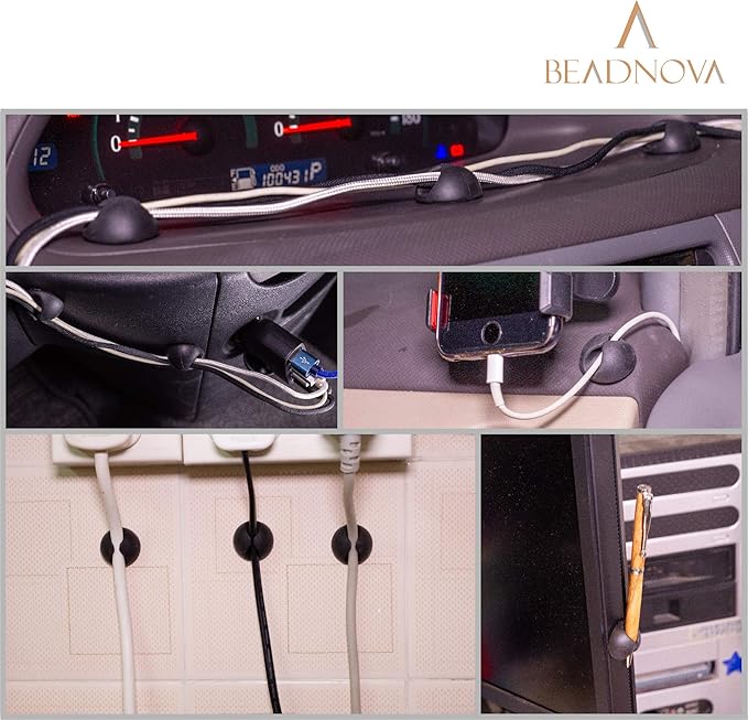 BEADNOVA Cable Clips Cord Organizer Cable Management Wire Cord Holder 24 Pcs Adhesive Wire Holder for Car Charging Accessory PC Office (Black,1 Slots, 2 Slots, 3 Slots,5 Slots)