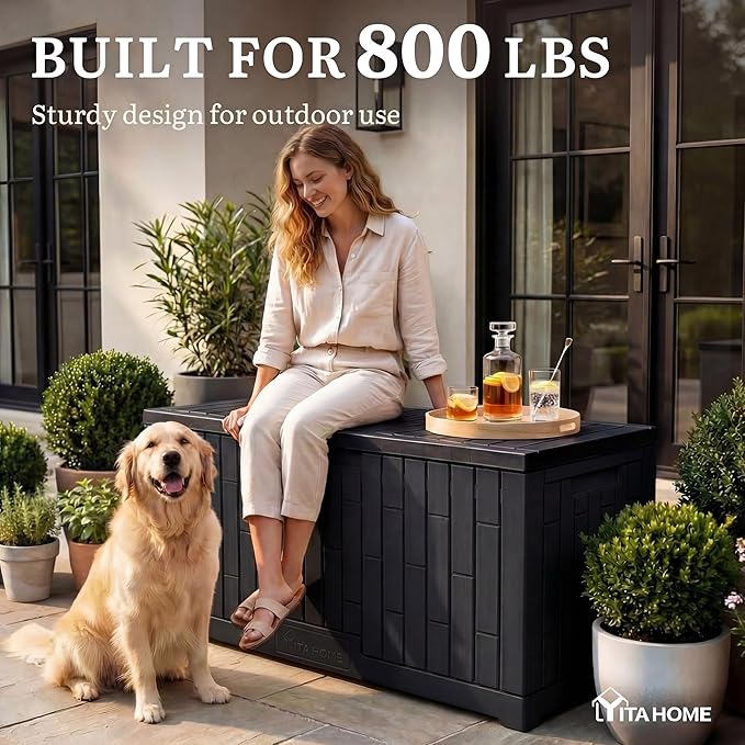 YITAHOME 120 Gallon Outdoor Storage Deck Box, Large Resin Patio Storage Box with Slide-Locking Lid, 53"L 2-Person Bench Seat for Outdoor Pillows, Garden Tools & Pool-Supplies, Waterproof (Black)