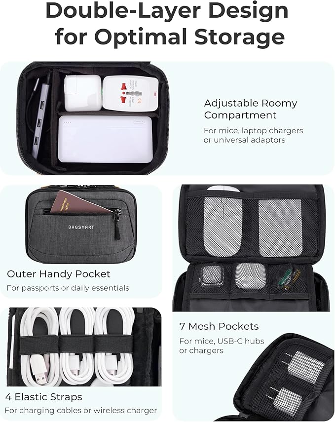 BAGSMART Electronics Organizer Travel Case, Cord Organizer Travel Cable Bag for Tech Accessories (Black)
