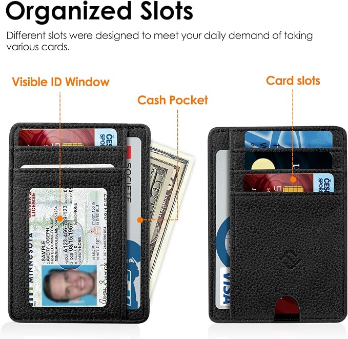 FINTIE Slim Minimalist Front Pocket Wallet, RFID Blocking Credit Card Holder Card Cases with ID Window for Men Women (Black)