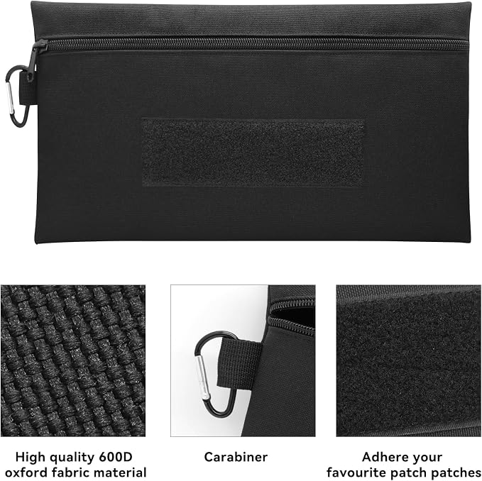 Faylapa 3 Pack Tactical Tool Zipper Pouch Bag with Carabiner, Utility Admin Storage Pocket Small Carrying Kit Accessories for Chest Rig, Hanging Pouches Backpack Accessories Pouch