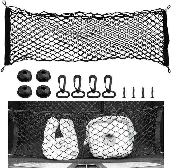 Stretchable Cargo Net, 43.3×15.7 Inch Highly Elastic Auto Trunk Bed Cargo Mesh Organizer with Hooks, Double-Layer Trunk Storage Net Interior Accessories for Car Truck SUV