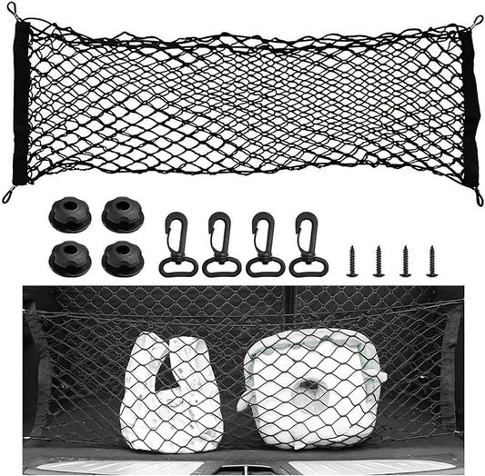 Stretchable Cargo Net, 43.3×15.7 Inch Highly Elastic Auto Trunk Bed Cargo Mesh Organizer with Hooks, Double-Layer Trunk Storage Net Interior Accessories for Car Truck SUV