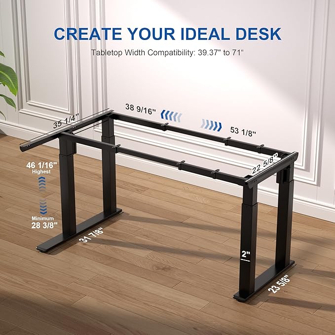 4-Leg L-Shape Standing Desk Frame Dual Motor, Electric Corner Legs Compatible Desktop Size 55??71?? 264 lbs Weight Capacity, Anti-collision Detection Stand Up Desk Frame Workstation, Black Frame Only