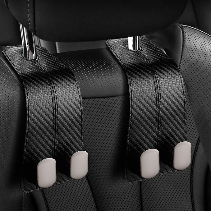 GYUY【2 Pack Car Seat Headrest Hooks, Heavy Duty Back of Seat Organizer with Carbon Fiber Design - Universal Car Accessories for Hanging Grocery Bags, Handbags, Purses, Shopping Bags