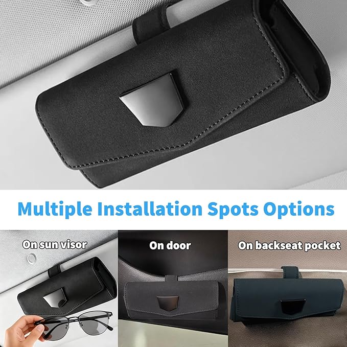 WEIHAO 2Packs Magnetic Sunglass Holder for Car Visor Clip, Suede Sunglasses Case for Car, SUV, Truck, Most Vehicles, Universal Eye Glass Holder for Car Visor Storage Case (Black)