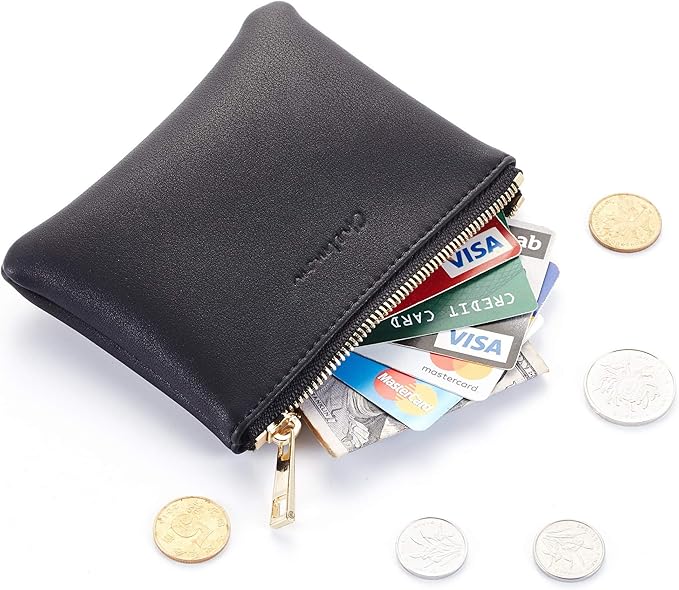 Chelmon Vegan Leather Coin Purse Pouch Change Purse With Zipper For Men Women
