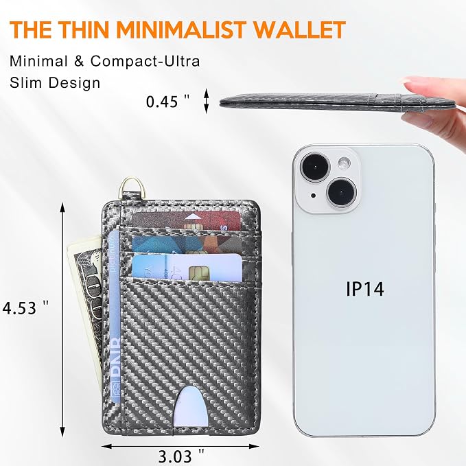 Badiya Credit Card Holder Slim Minimalist Wallet, Front Pocket Purse RFID Blocking Wallet Compact Card Case with ID Window for Women & Men