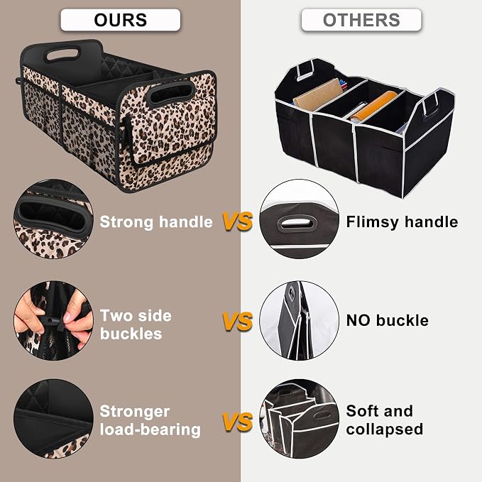 Deosk Trunk Organizer for SUV, Car Organizers and Storage with Reinforced Handles, Car Accessories for Women/Men - Large, Leopard Print