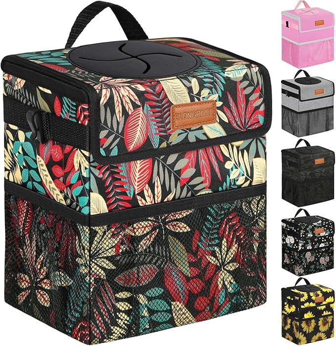 ELONGRIVER Car Trash Can Bin for Back Seat Leak Proof, Cute Car Trash Bag Hanging, Vehicle Trash Can for SUV Truck Van, Automotive Garbage Cans Front Seat Red Leaves
