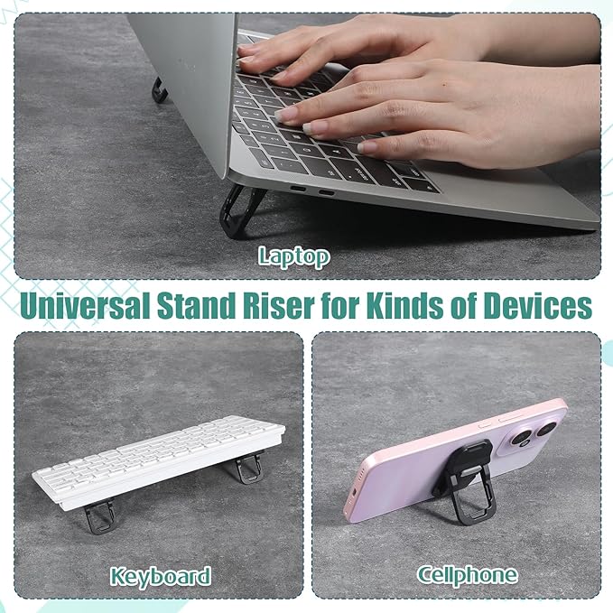 2Pcs Zinc Alloy Mini Foldable Laptop Stand, Portable Keyboard Stand Computer Keyboard Riser with 2 Adjustable Angles, Self-Adhesive Invisible Notebook Lift for Most Keyboards