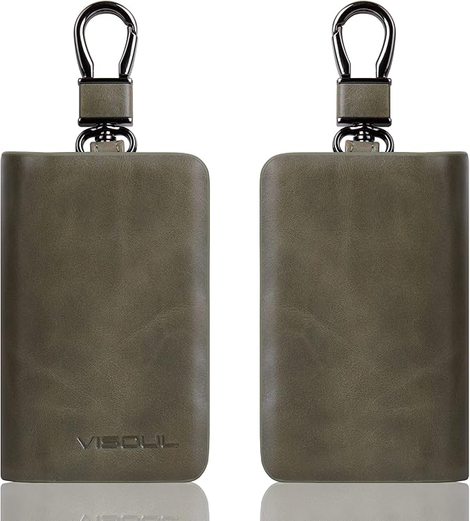 VISOUL Car Key Case Holder Double Zipper, Leather Car Smart Key Fob Case with Keychain for Men and Women