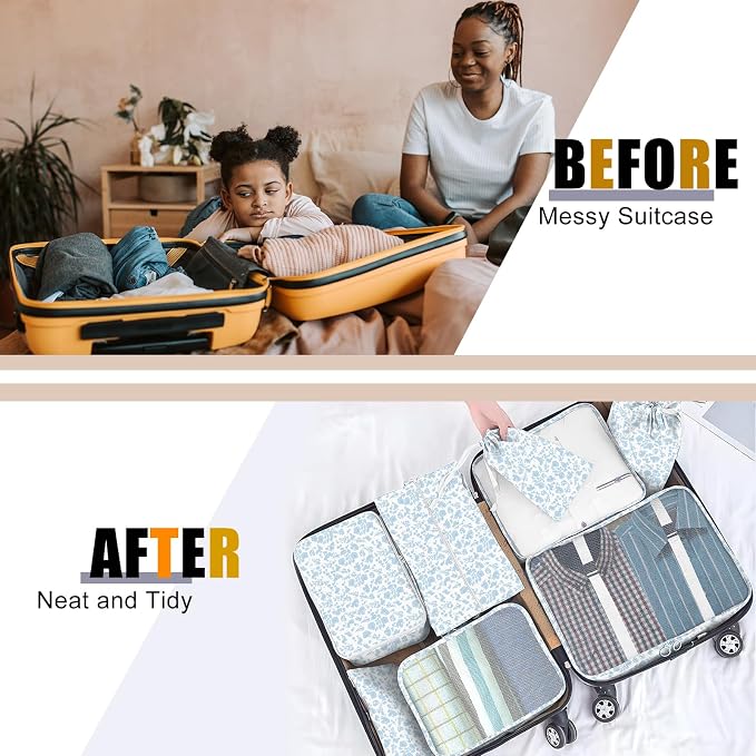Packing Cubes for Travel - 8 Set Luggage Organizer Bags for Family, Mesh Breathable Packing Cubes for Suitcases Durable Travel Essentials Bags Set