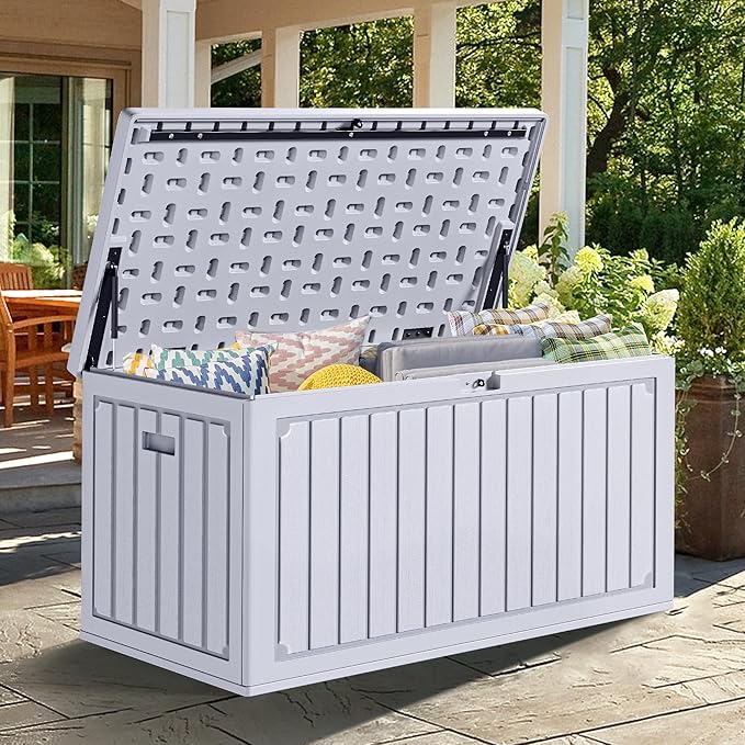 YITAHOME 90 Gallon Double-Wall Deck Box with Side Handles, Outdoor Large Storage for Patio Furniture Cushions, Garden Pool Accessories, Water Resistant & Lockable