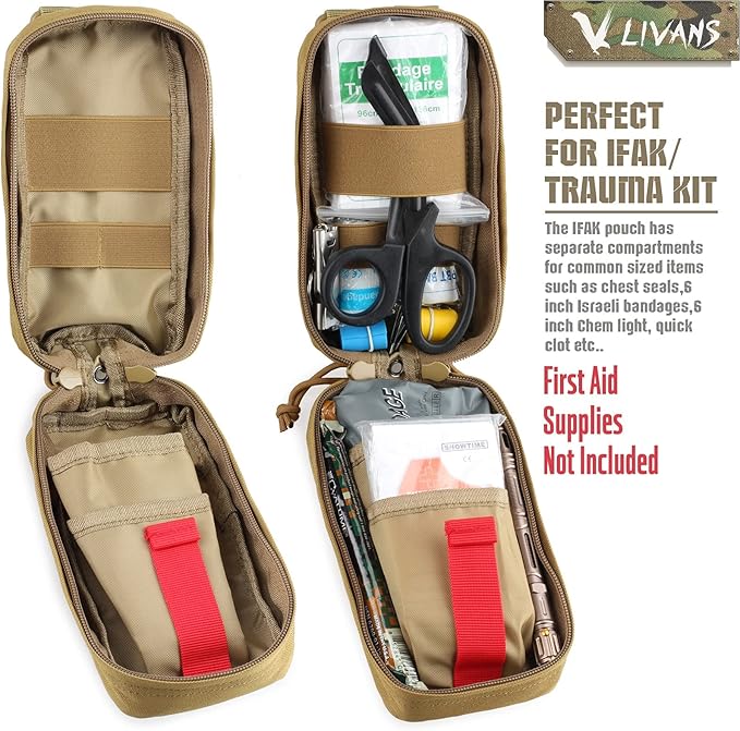 Tactical MOLLE Medical Pouch, Rip-Away EMT First Aid Pouch IFAK Trauma Kit Everyday Carry Survival Bag Include Cross Patch