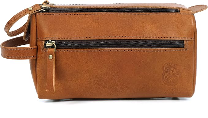 Toiletry Bag for Men – Premium Leather Dopp Kit | Durable Travel Shaving Bag | Stylish Cinnamon Brown Organizer | Compact, Waterproof & Gift-Ready
