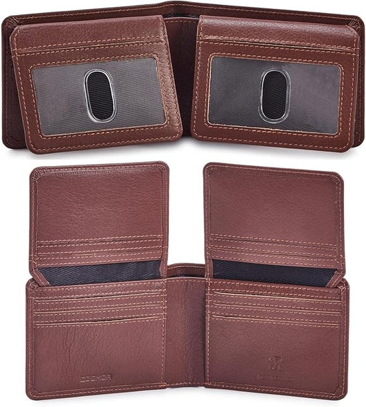 Cochoa Wallet for Men Bifold Leather RFID Blocking High Capacity Slim Card Case with 2 ID Window for Gift (Nappa, Cognac)