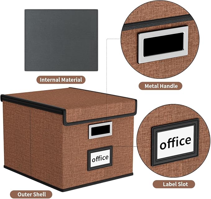 Upgrade Portable File Organizer Box with Lid,Large Linen Hanging Office Document Storage Box with Lid,Collapsible Filing&Storage Box for Office/Decor/Home-14.9x12.7x10.8in,1pk-without folders