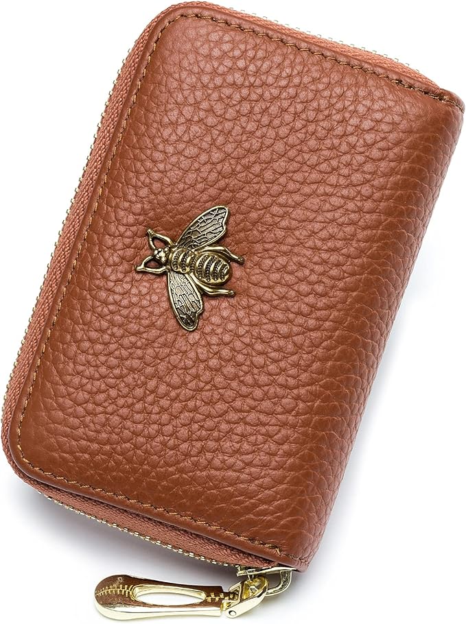 imeetu RFID Credit Card Holder, Small Leather Zipper Card Case Wallet for Women