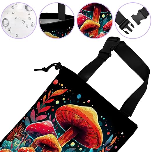 Car Trash Bag Hanging Colorful Mushrooms Car Trash Can for Back Seat Waterproof Car Trash Bin with Adjustable Straps and Drawstring for Car Accessories Vehicle Travelling Camping