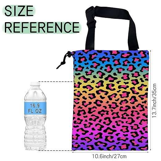 Rainbow Leopard Car Trash Bag,Neon Leopard Hanging Drawstring Car Garbage Bag, Waterproof Canvas Car Back Seat Organizer with Adjustable Buckle, for Vehicles, SUVs, Camping, Road Trips