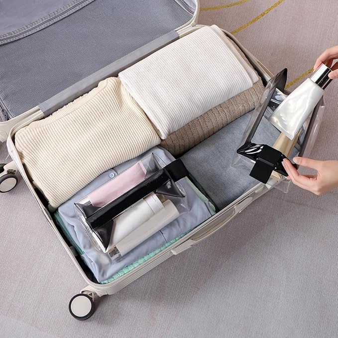 Clear Toiletry Bag with Magnetic Closure, 0.7mm Thick Structured TPU Travel Organizer, Transparent Cosmetic Bag for Toiletries, Makeup and Daily Essentials with Modern Color Trim(Black Trim)