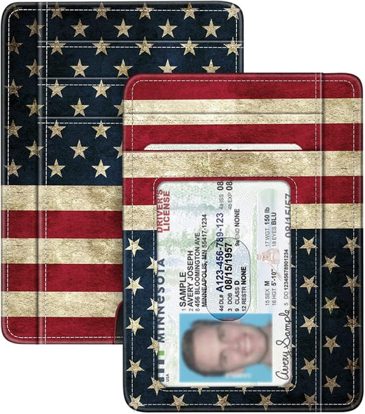 FINTIE Slim Minimalist Front Pocket Wallet, RFID Blocking Credit Card Holder Card Cases with ID Window for Men Women (US-Flag)