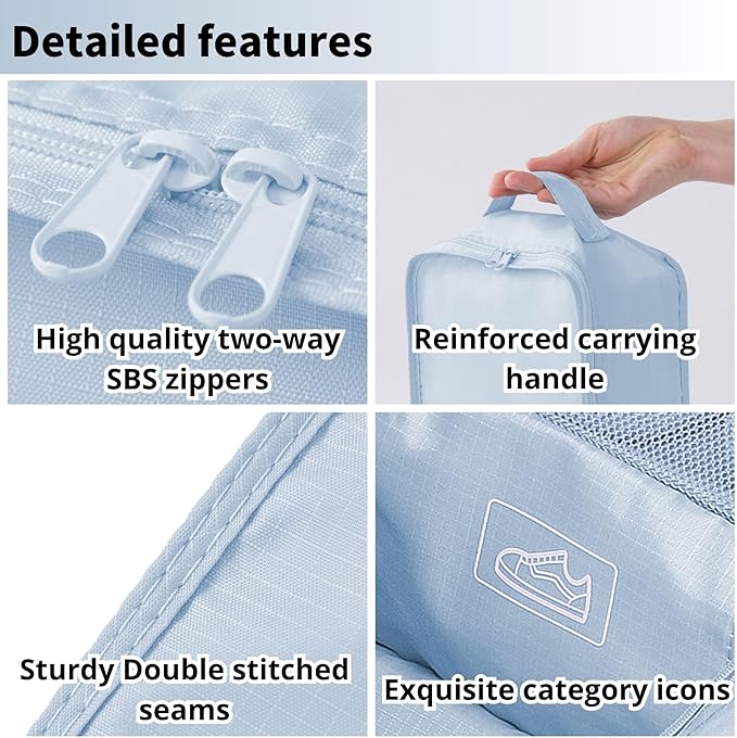 tianzong Travel Shoe Bag with Handle Holds 2 Pairs of Shoes, Shoe Packing Cubes for Travel (Blue, 2 Pack)