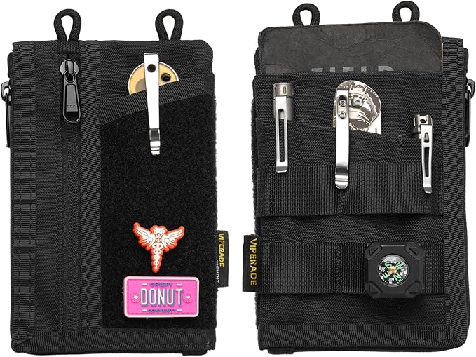 VIPERADE VE36 EDC Pouch Pocket Organizer, Slim EDC Pocket Organizer with Zipper, Tactical Pouch for Flashlight, Multitool, Pen, Notebook, Compact EDC Gear Pouch