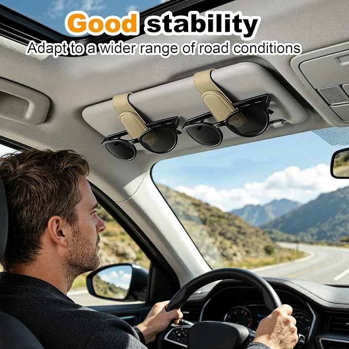 Sunglass Holder for Car Visor Magnetic Leather Visor Sunglasses Clip Eyeglass Hanger Clip for Car Sun Visor Beige 1 Pack