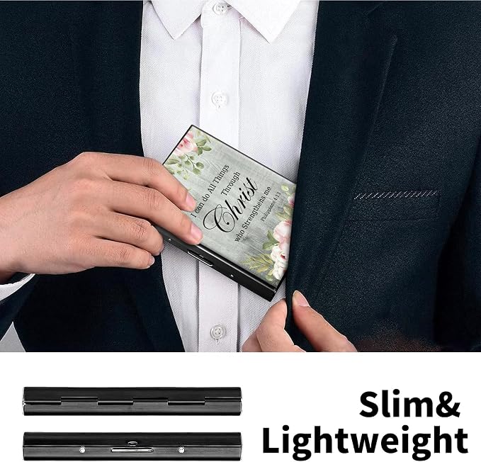 Metal Wallet for Women Men Girls, RFID Blocking Slim Aluminum Credit Card Holder, Mini Travel Wallet with Hard Shell, Lightweight ID & Business Card Case,Bible Verse Philippians 4-13