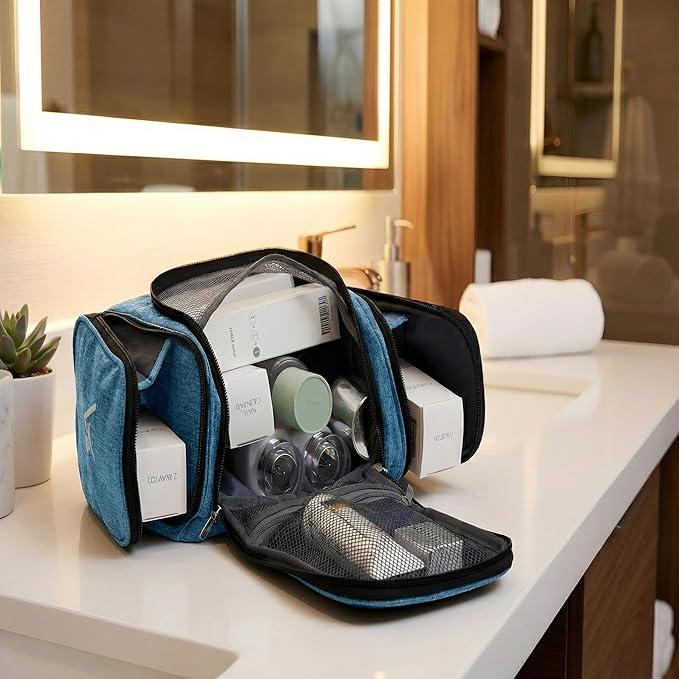 Bago Travel Toiletry Bag for Women and Men - Large Waterproof Hanging Large Toiletry Bag for Bathroom and Travel Bag for Toiletries Organizer -Travel Makeup Bag (SnowBlue)