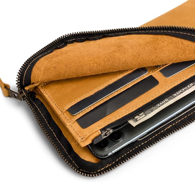 Hide & Drink, Leather Long Zippered Wallet, Holds Up to 8 Cards Plus Coins And Flat Bills, Phone Holder, Cash Organizer, Travel Essentials, Handmade, Old Tobacco