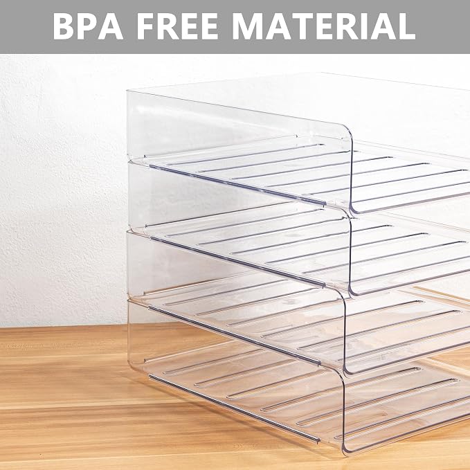 Tiawudi Desk Organizer, Clear Office Organization and Storage, Plastic Letter Tray, Stackable File Organizer for Classroom, Home, Documents, Notes, Folders, Books and Pens, 4 Tier