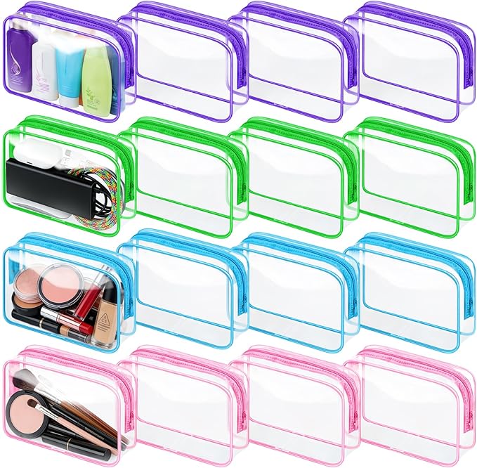 YedsIntu 16 Packs Clear Makeup Bag Bulk, Waterproof Cosmetic Storage Bags, TSA Approved Toiletry Bags PVC Zipper Plastic Pouches for Organizing Travel Bathroom