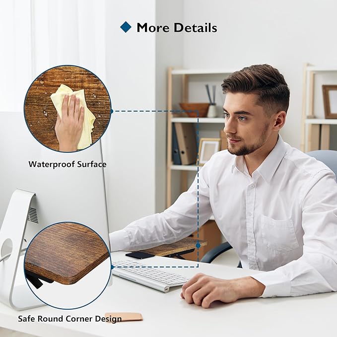 BONTEC Ergonomic Desk Extender Tray, 9.5"x9.1" Table Mount Arm Wrist Rest Shelf, 90° Foldable Elbow Support, Clamp on Computer Arm Rest for Desk, Office & Home Use, Durable & Easy to Install