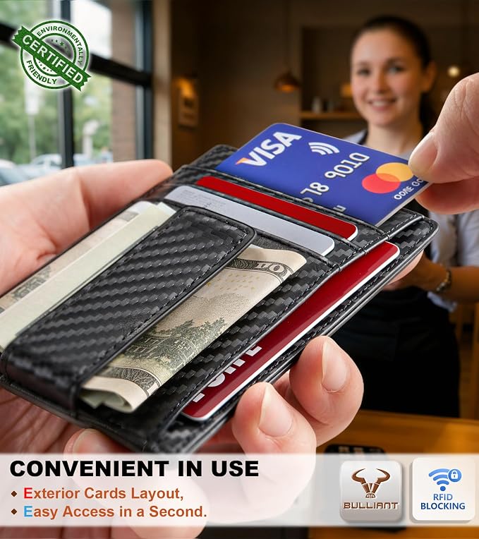 BULLIANT Men Wallet,Slim Leather Wallet Money Clip Card Hodler For Men Gift 8 Cards RFID Blocking