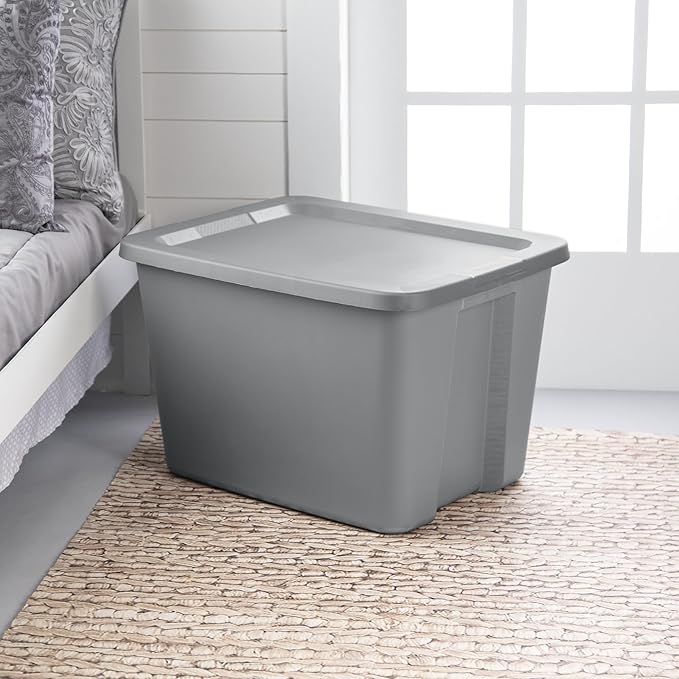 18-Gallon Plastic Storage Bins with Snap-on Lids – 8-Pack, Home Organization Essential (Light Gray)