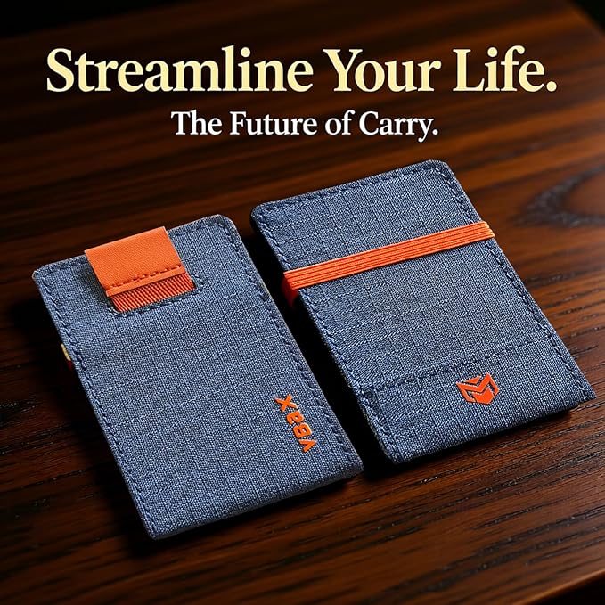 RFID Minimalist Slim Wallet for Men and Women, Holds Up to 12 Cards, Cash, Key Thin and Lightweight Credit Card Holder (Blue Microfiber – Ember Edition)