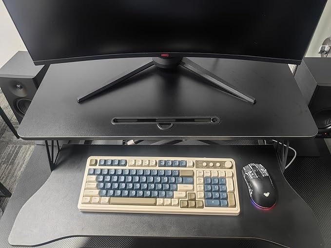 Standing Desk Converter 32" - Sit to Stand Desk Converter for Dual Monitors - Height Adjustable Desk Riser for Standing - Home Office & Corporate Use - Relieve Back Pain (Black)