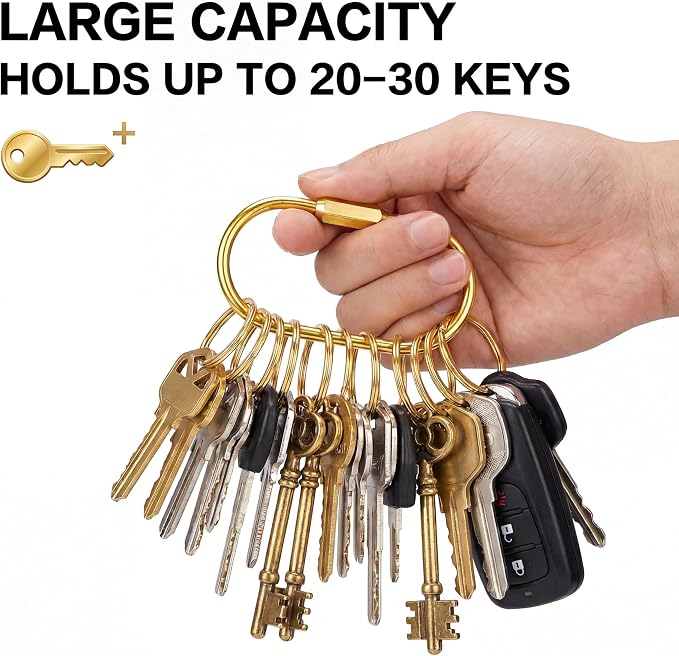 Tiezzi 8 Pack Gold Brass Key Rings with Screw Lock, Carabiner Keychain Clips with 10 O-Rings, Keychain Clasps & Bag Charm Holders for Purses, Tote Bags, Handbags and DIY Crafts