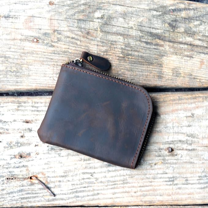 JJNUSA Genuine Leather Zipper Coin Purse Wallet With Key Car Smart Holder, Change Purse, Coin Pouch Holder For Men (Darkbrown)