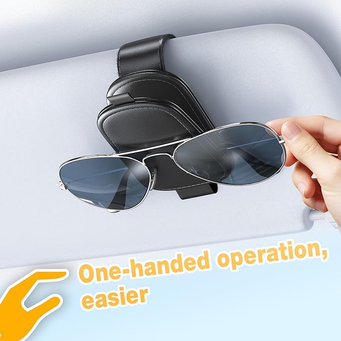 Coolpow 【2-Pack】 Magnetic Sunglasses Holder for Car Visor [Non Slip] Magnetic Glasses Car Holder, car Eyeglass Holder Leather Eyeglasses Clip Compatible with All Glasses